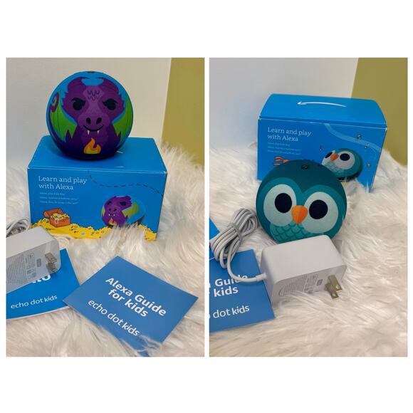 Amazon Echo Dot Kids Alexa Bundle 2 Dragon  Owl OPEN BOX (newest model 2022) - Picture 1 of 16